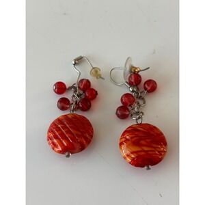Y2K Glass Dangle Earrings‎ Womens Red Orange Artisan Boho Swirl Cluster
